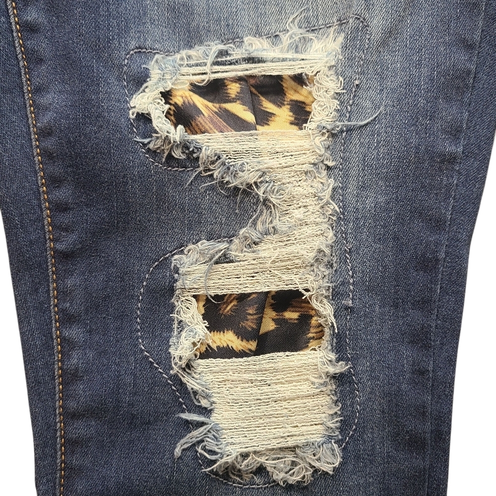Judy Blue Leopard Patch Skinny Jeans 11/30 Dark Wash Distressed Stretch - Picture 6 of 14
